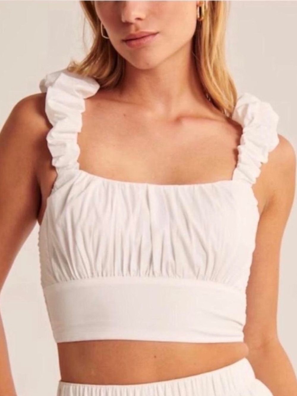 Abercrombie & Fitch White Ruffled-Strap Cropped Tank